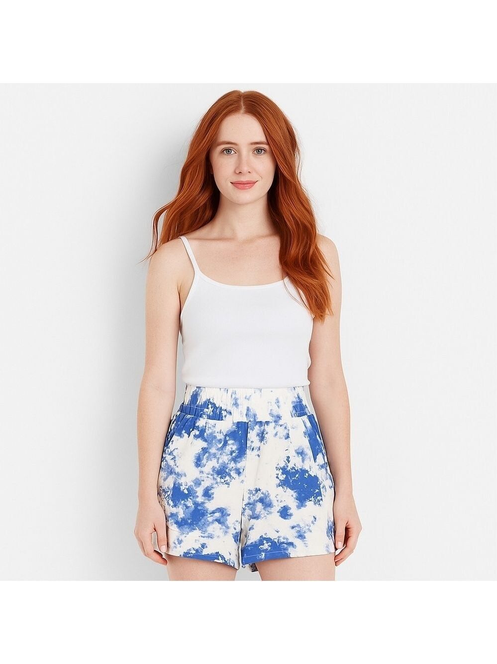 TRIXXI Women's Small Tie Dye shorts bermudas Elastic waistine White Blue
